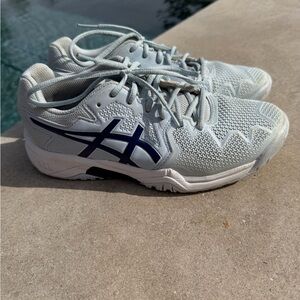 Asics Gel Resolution 8 Kids Light Blue Sneakers with Navy